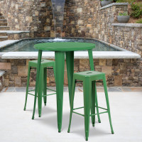 Flash Furniture CH-51090BH-2-30SQST-GN-GG 30" Round Bar Table Set with Backless Barstools in Green